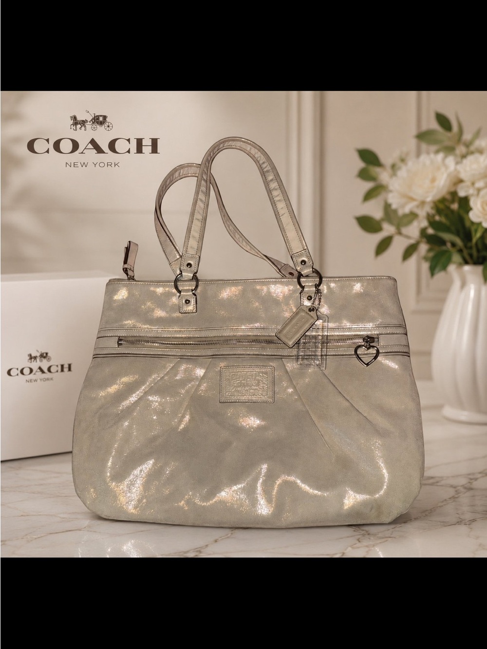 Coach Poppy Glam Tote Champagne Metallic Shimmer Y2K Shoulder Bag